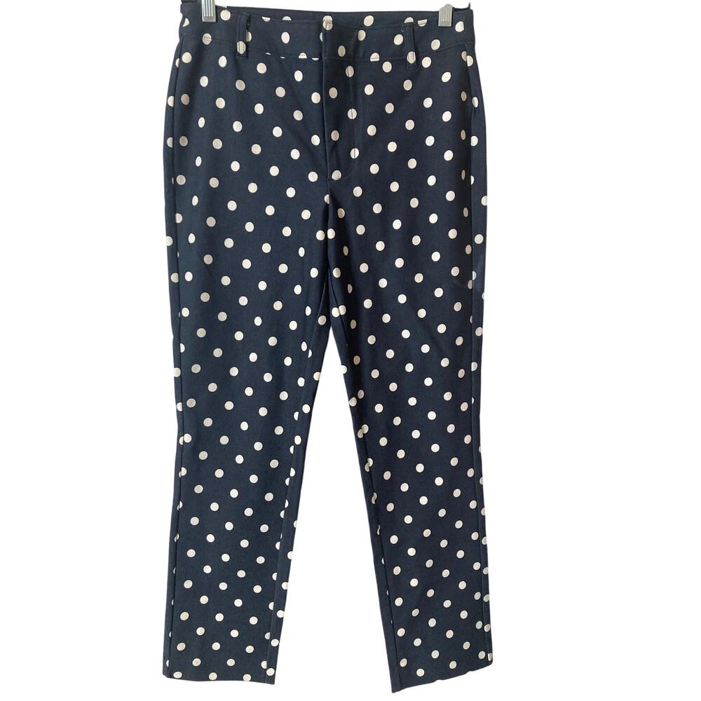 Free People Womens 6 Navy White Polka Dot Cigarette Pants Crop Ankle